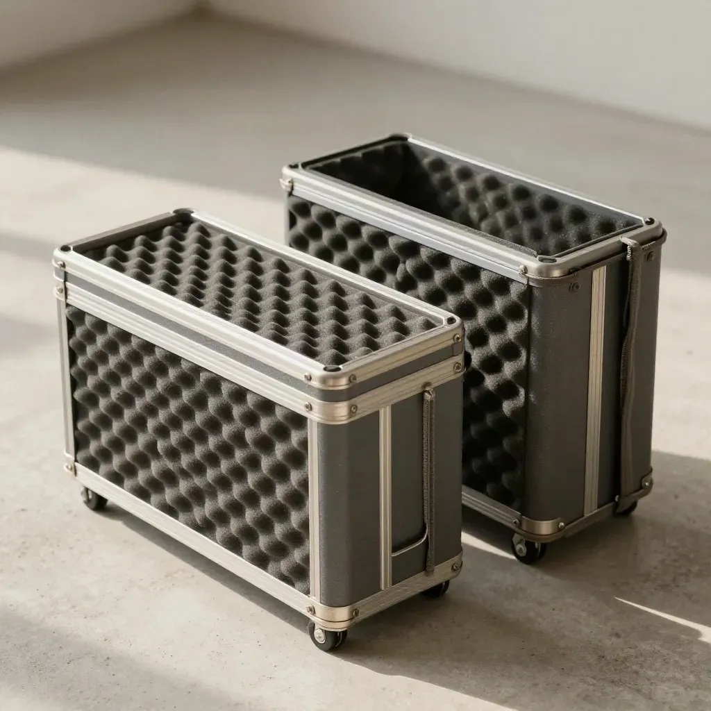 Two server drive caddies and a transport tray on pale concrete with soft daylight.